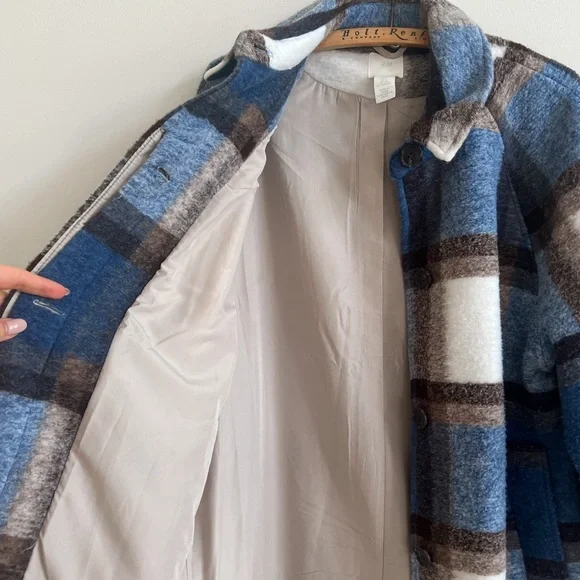 🏷️ SOLD • H&M • Oversized Coat Shacket in Blue Plaid • Small - Picture 10 of 13